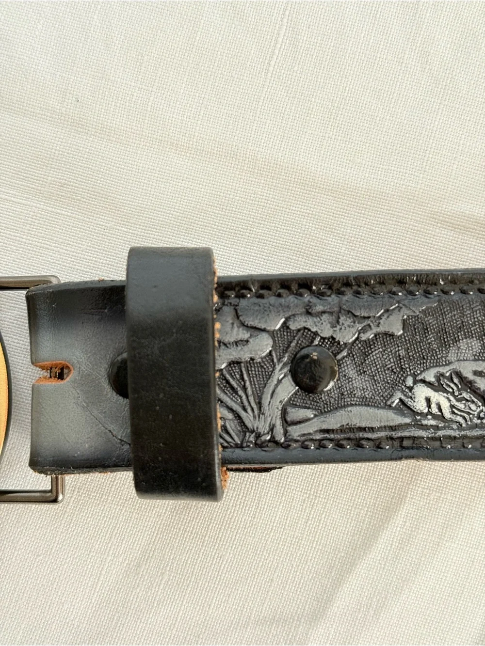 Vintage Harley Davidson  Hand Tooled Black Leather Belt